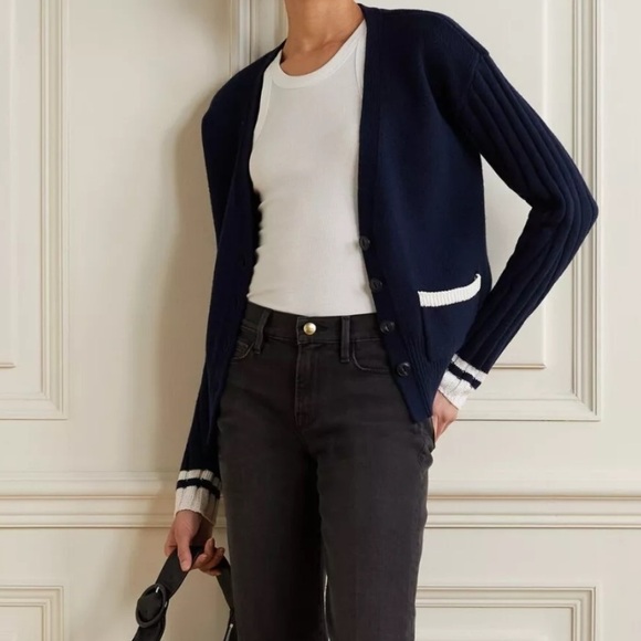RAG & BONE Navy White Serena Button Front V-Neck Cardigan Sweater Women’s XS - Picture 2 of 16